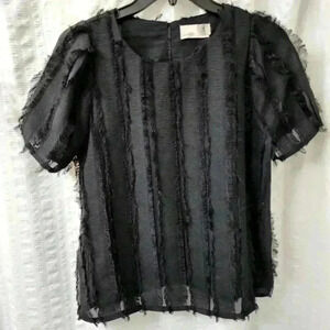 Everleigh black sheer fringed blouse (T5.23.30)